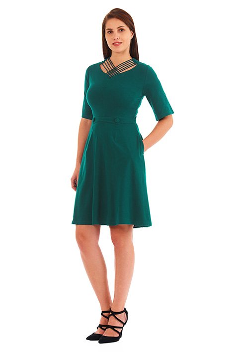 Shop Lattice work neck cotton knit dress | eShakti