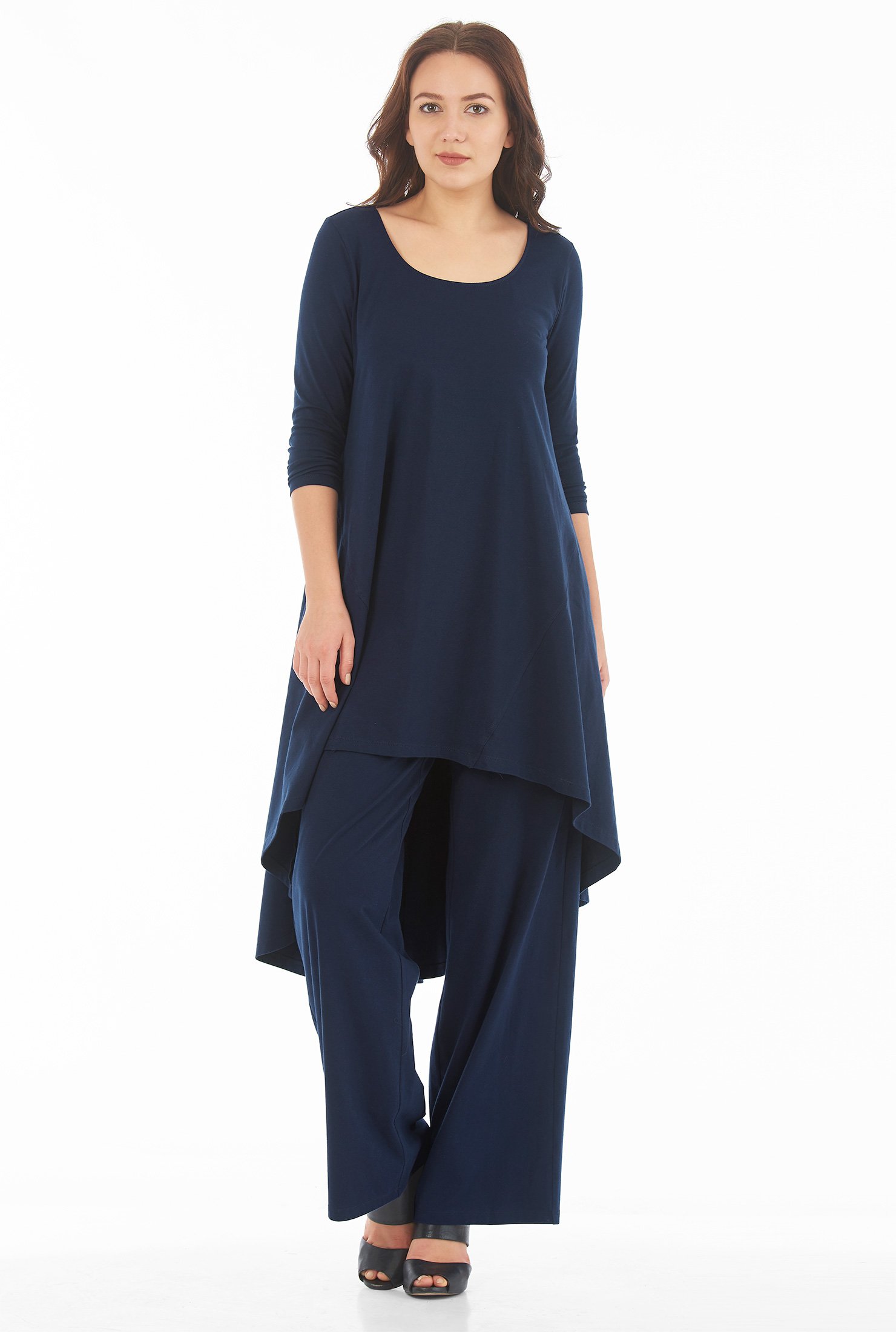 Shop High Low Hem Cotton Knit Tunic Dress And Wide Leg Pants Eshakti 