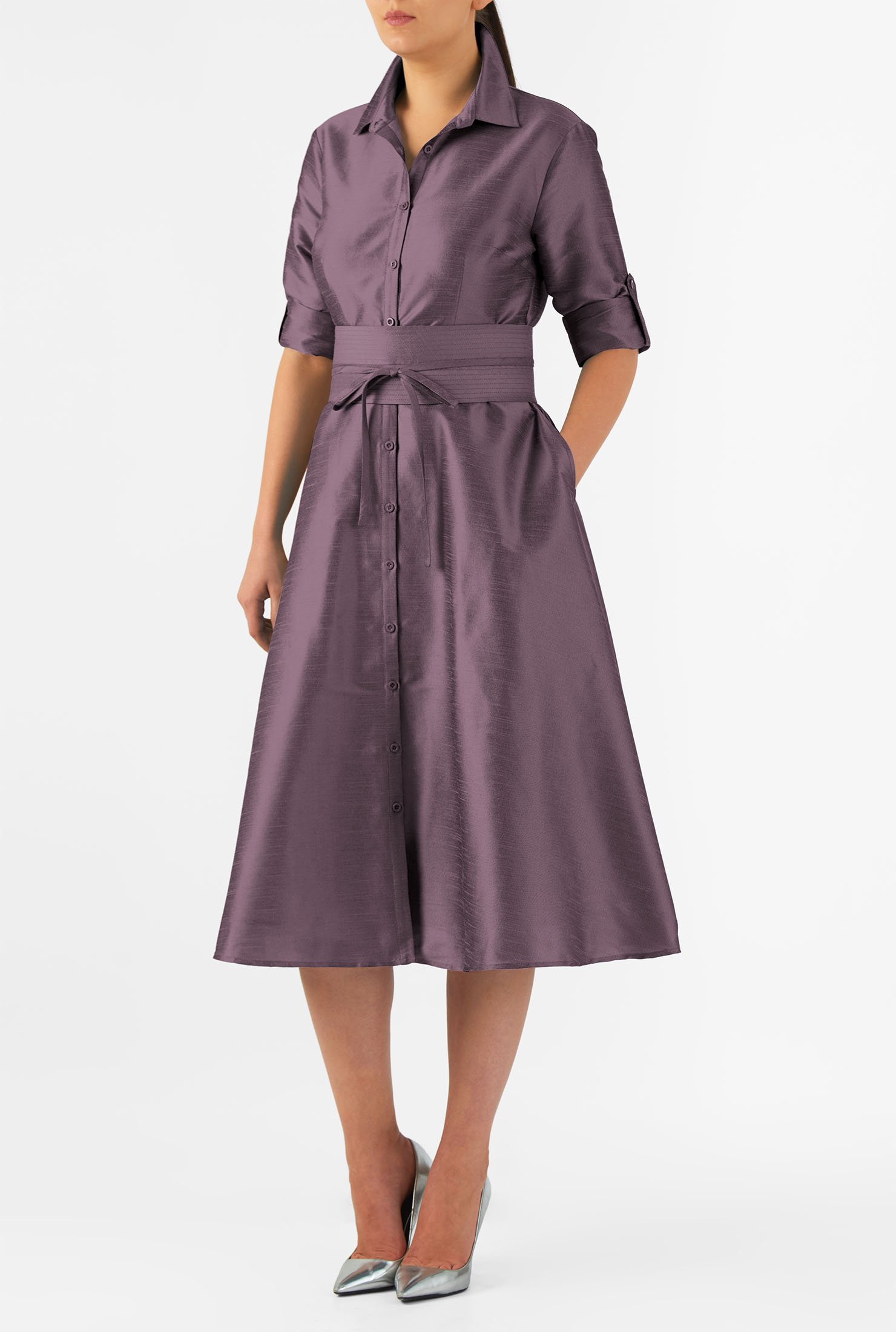 Shop Obi sash belt dupioni shirtdress | eShakti