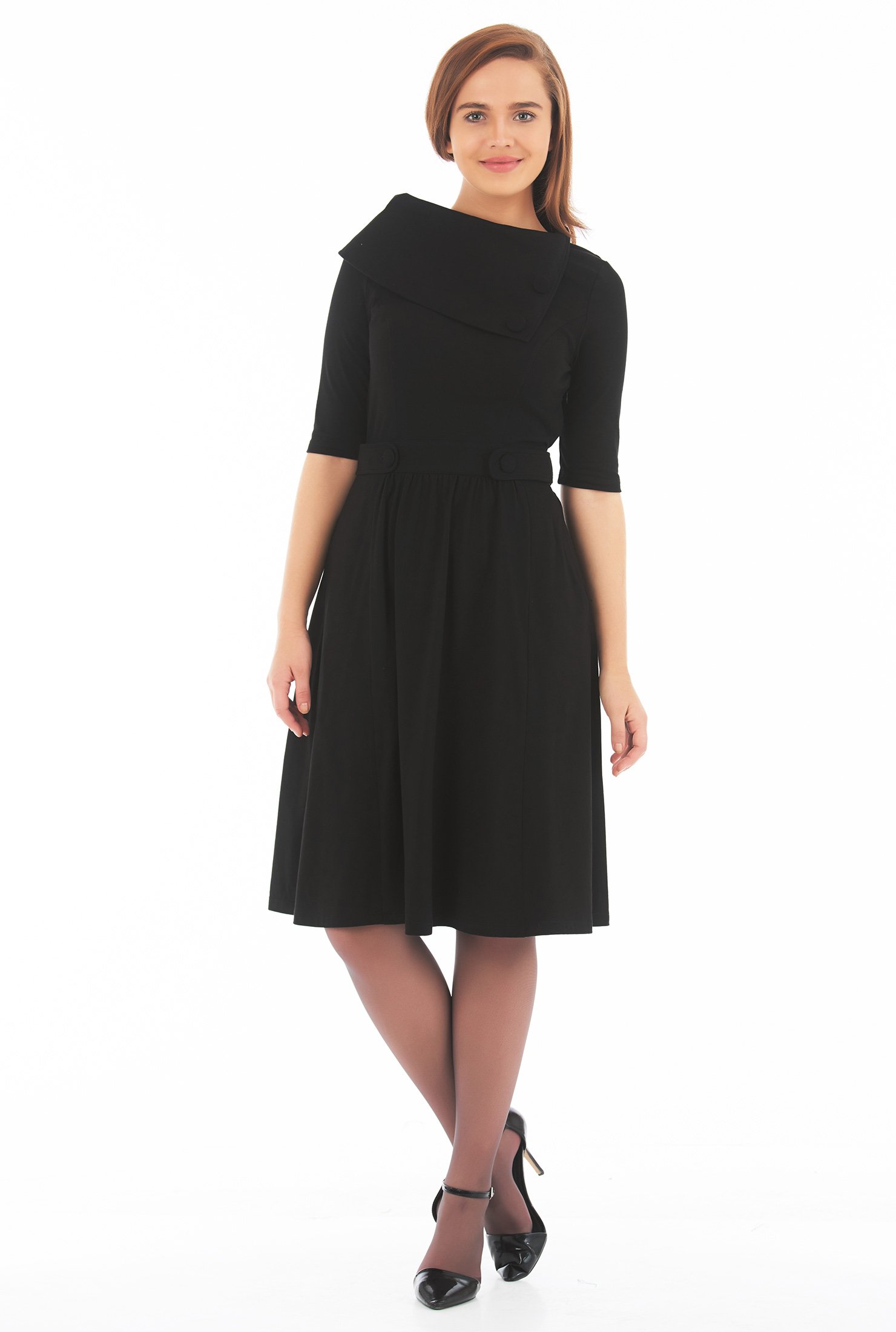 Shop Asymmetric collar cotton knit dress | eShakti