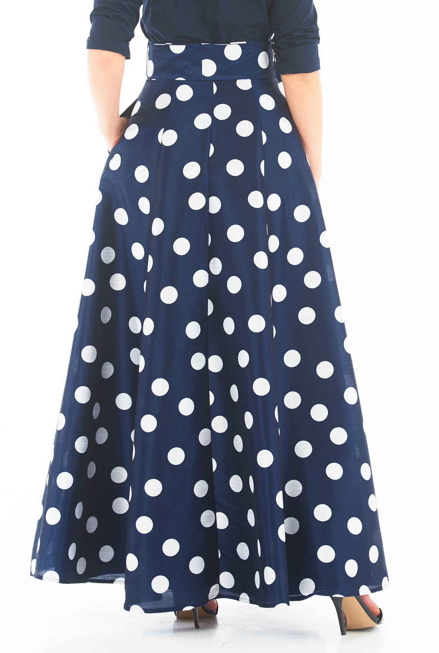 Shop Polka dot print dupioni maxi skirt | eShakti