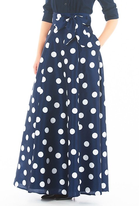 Shop Polka dot print dupioni maxi skirt | eShakti