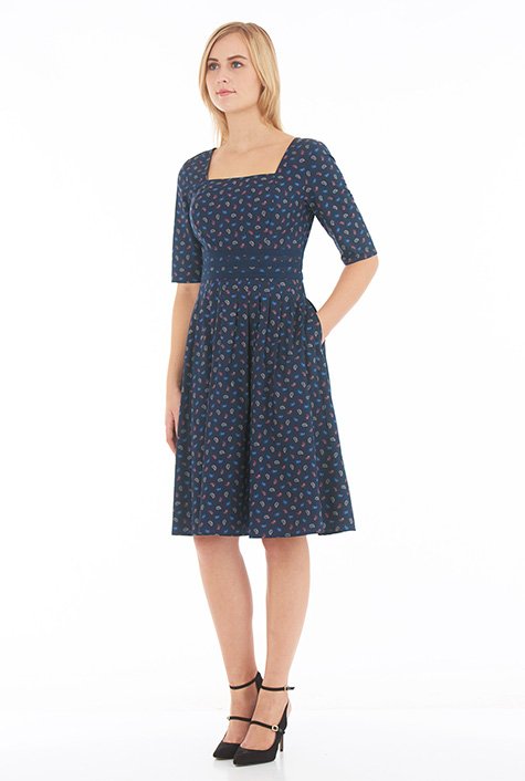 Shop Paisley print cotton banded trim dress | eShakti