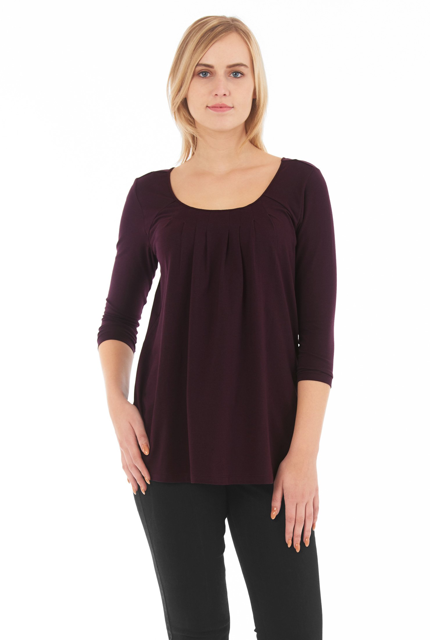 Shop Pleat front cotton knit top | eShakti