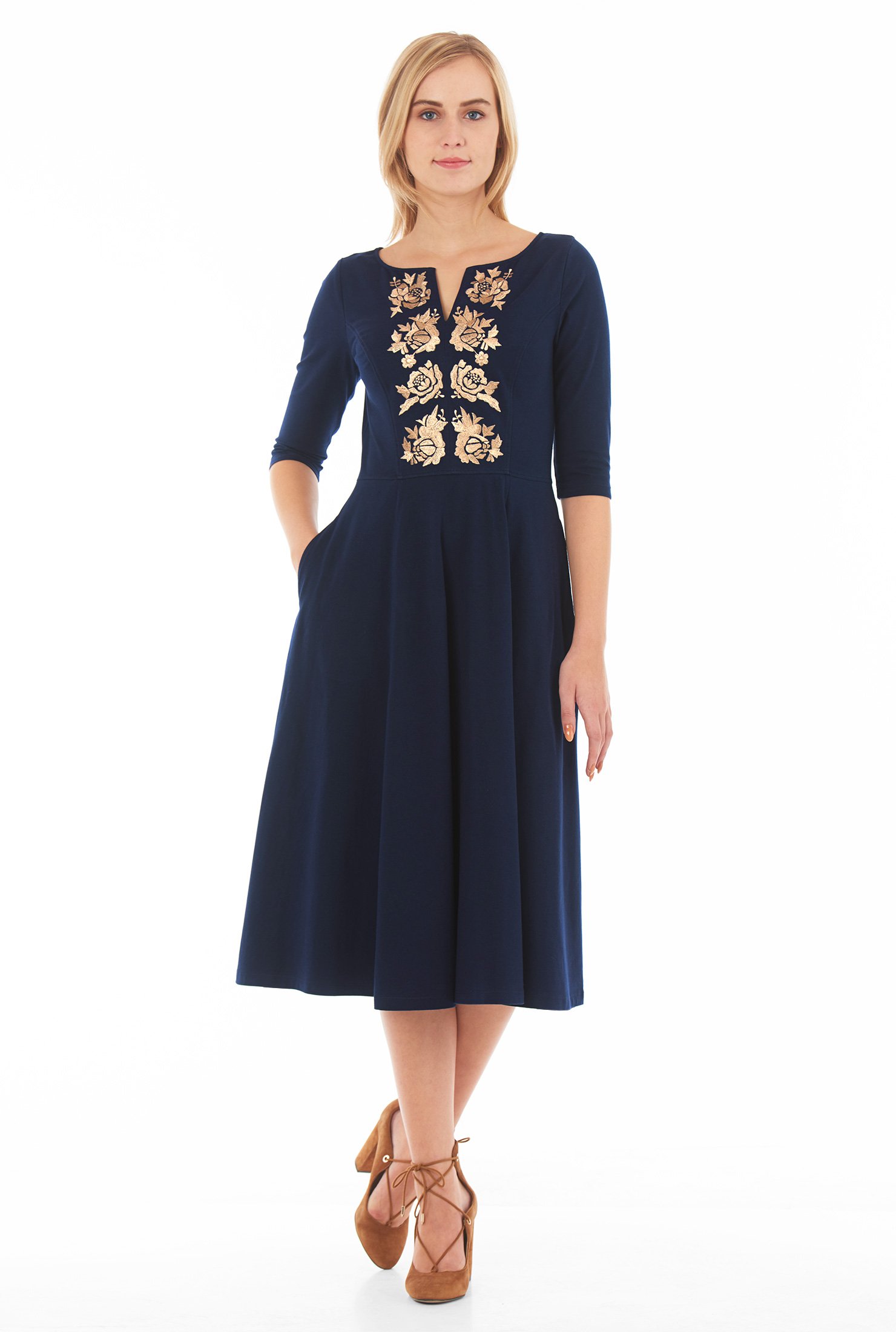 Shop Rose embellished cotton knit dress | eShakti