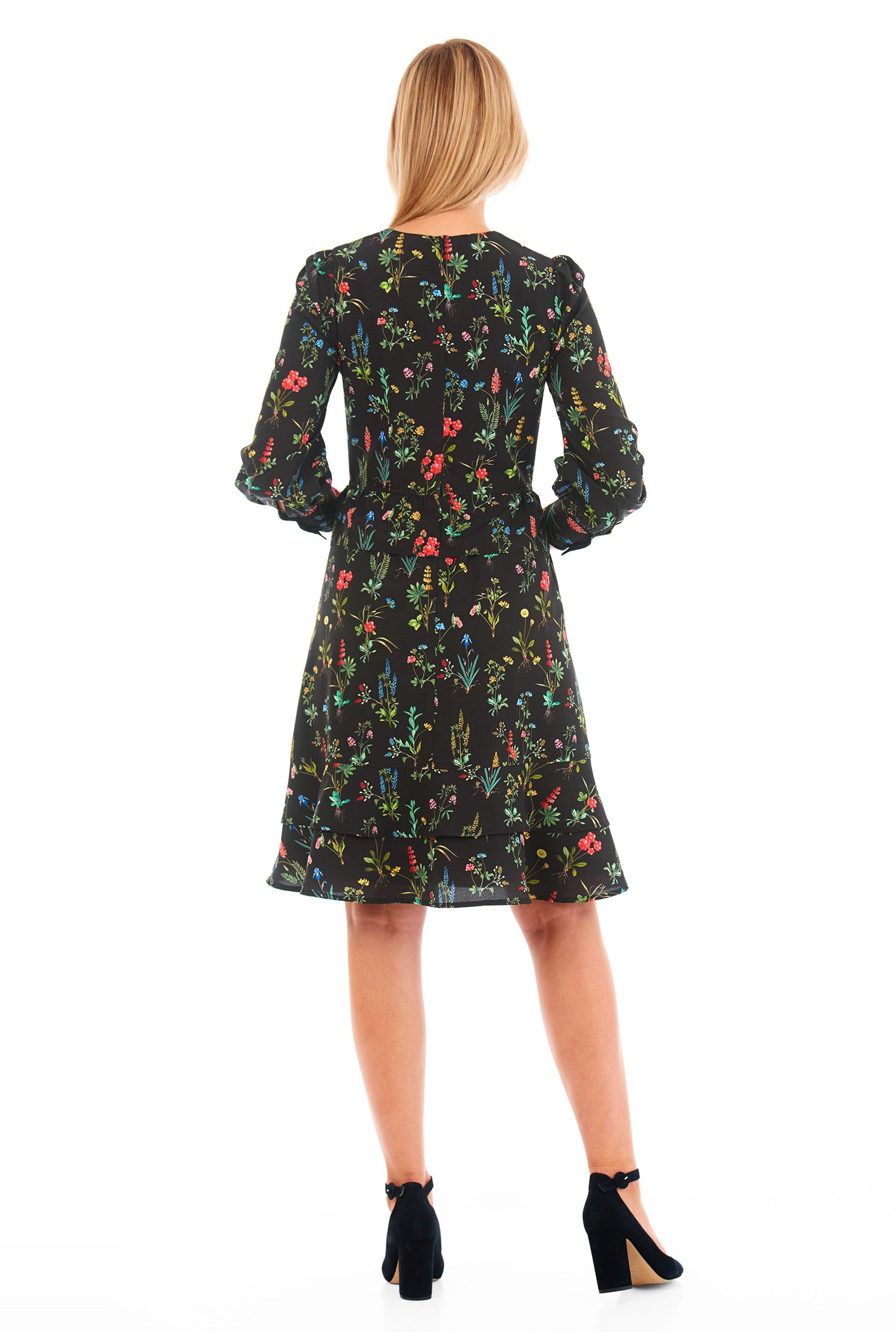 Shop Floral print peplum crepe dress | eShakti