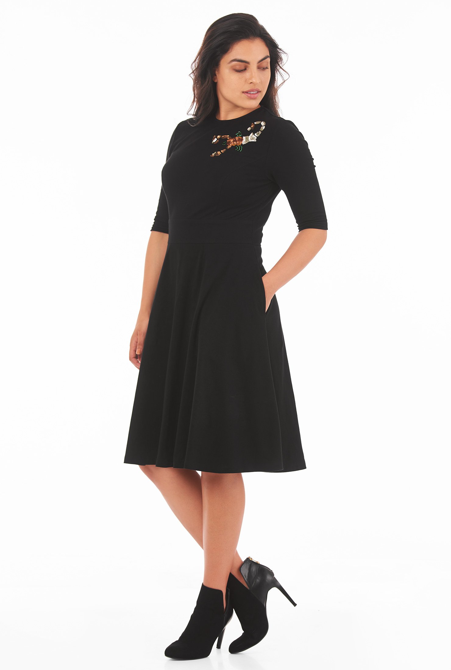 Shop Sequin embellished scorpio cotton knit dress | eShakti