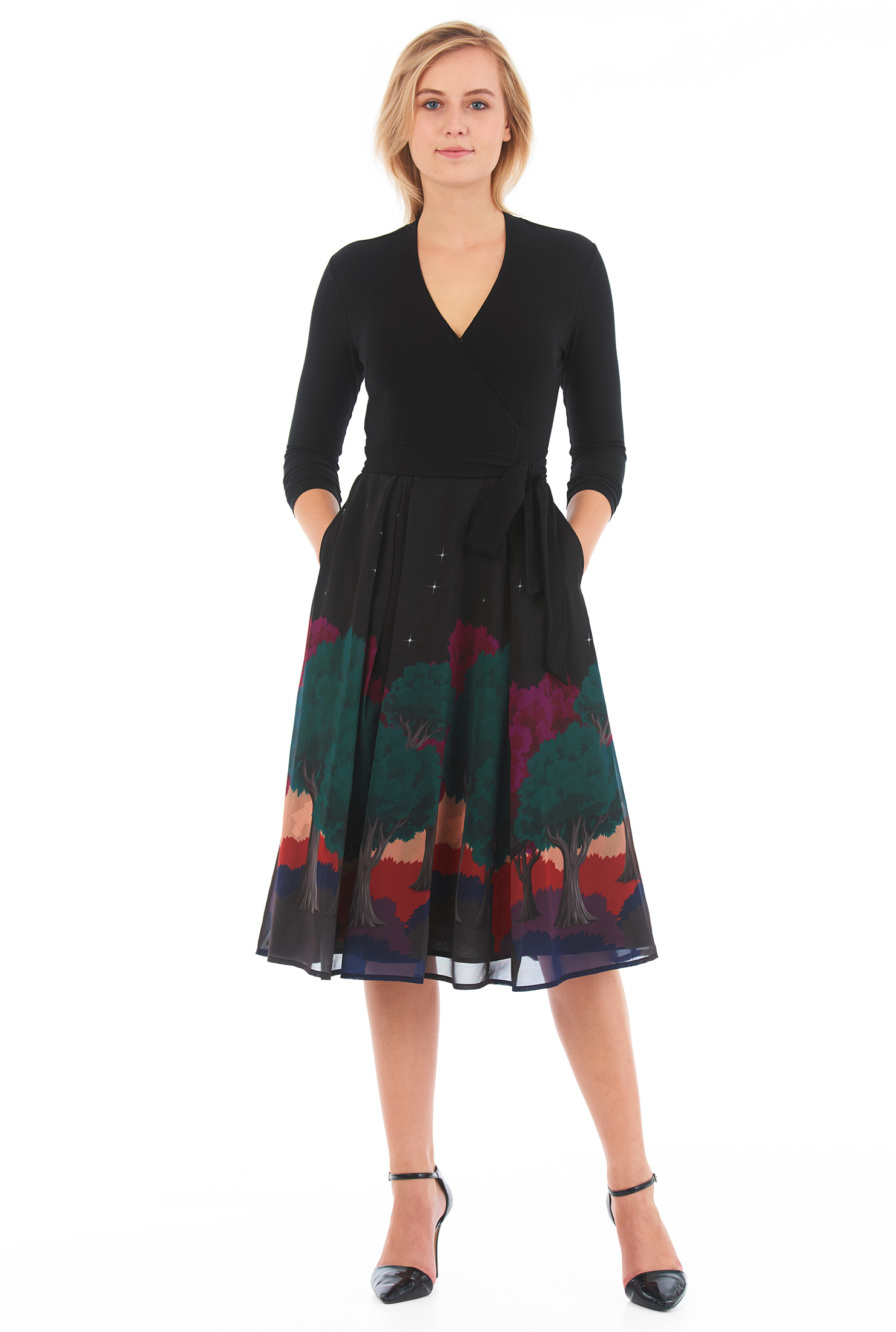 Shop Landscape print mixed media dress eShakti