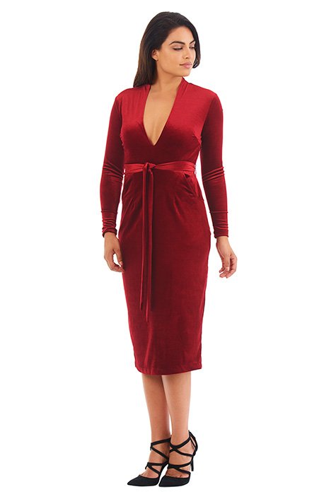 Shop Sash tie stretch velvet sheath dress | eShakti