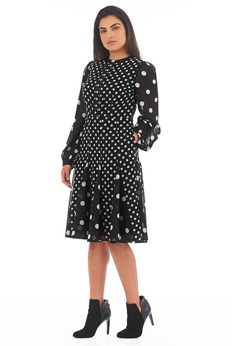 Shop Mixed polka dot print georgette dress | eShakti