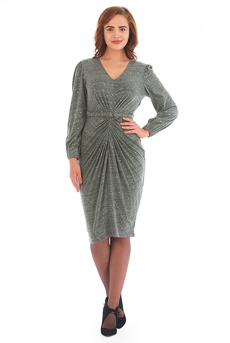 Shop Ruched silver dot melange knit sheath dress