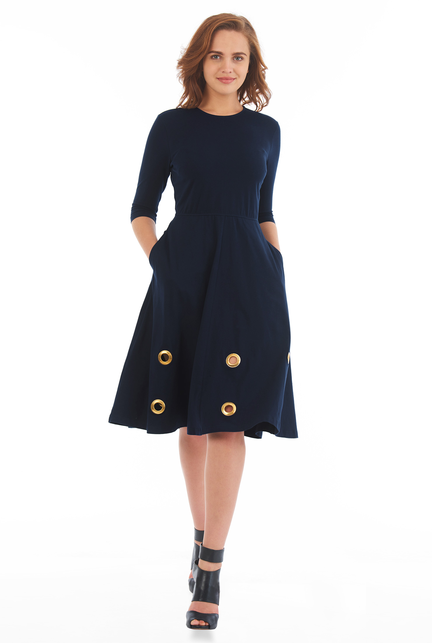 Shop Metallic grommet cotton jersey knit dress eShakti