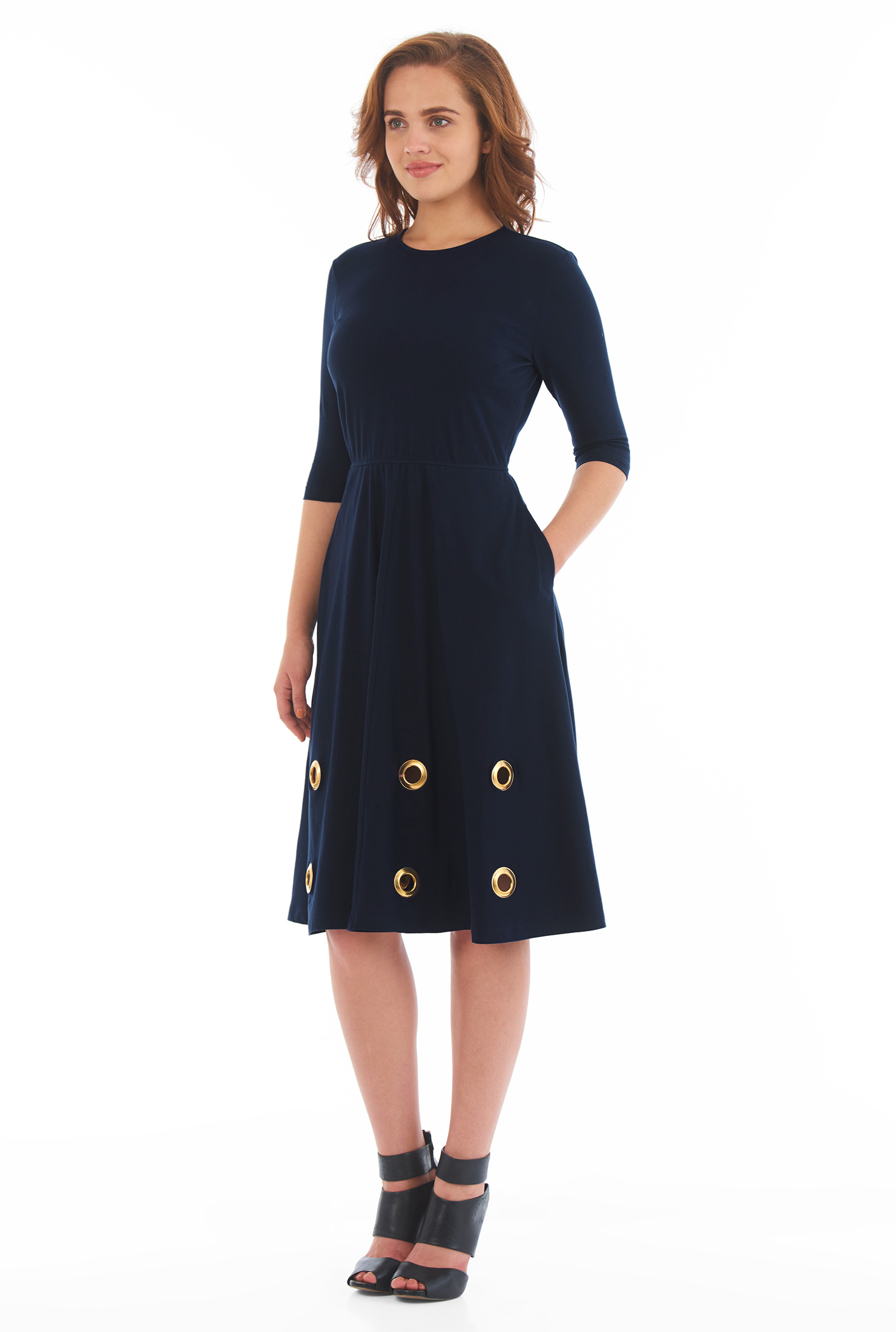Shop Metallic grommet cotton jersey knit dress eShakti