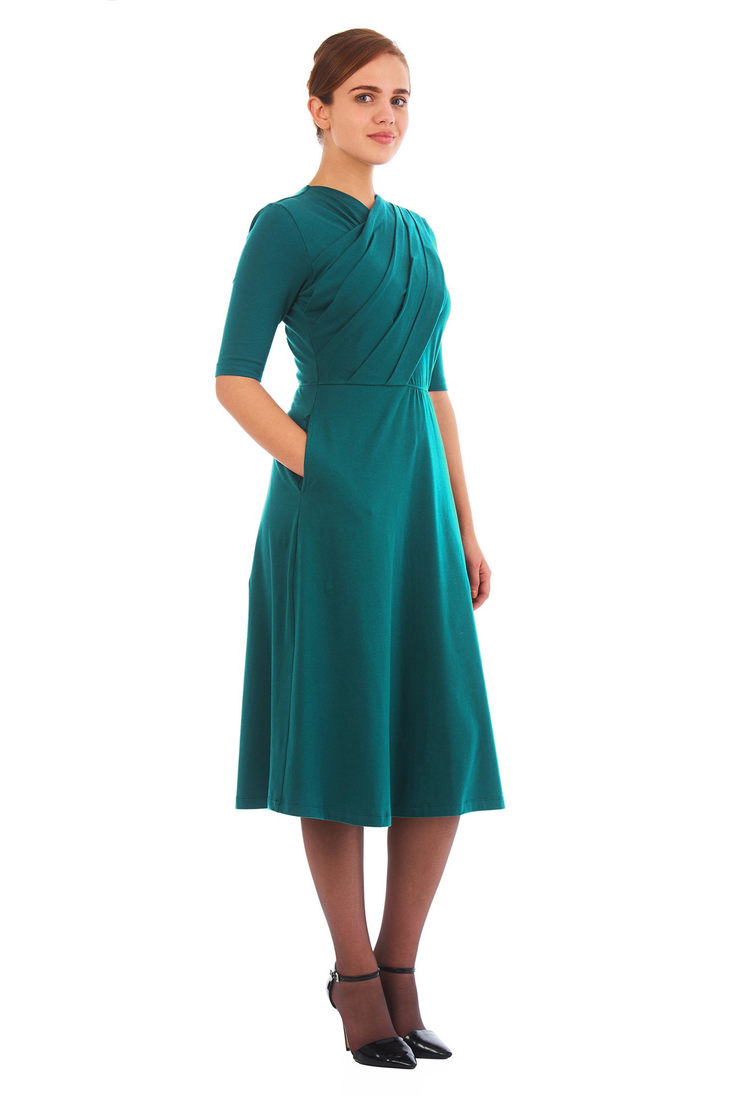 Shop Pleat front cotton jersey knit dress | eShakti