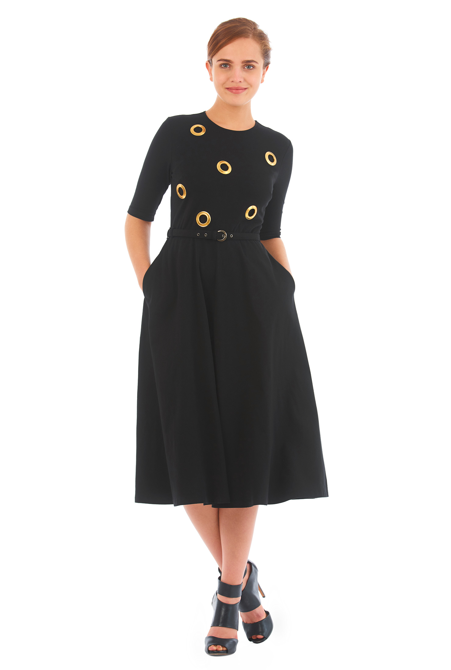 Shop Metallic grommet cotton jersey knit dress eShakti