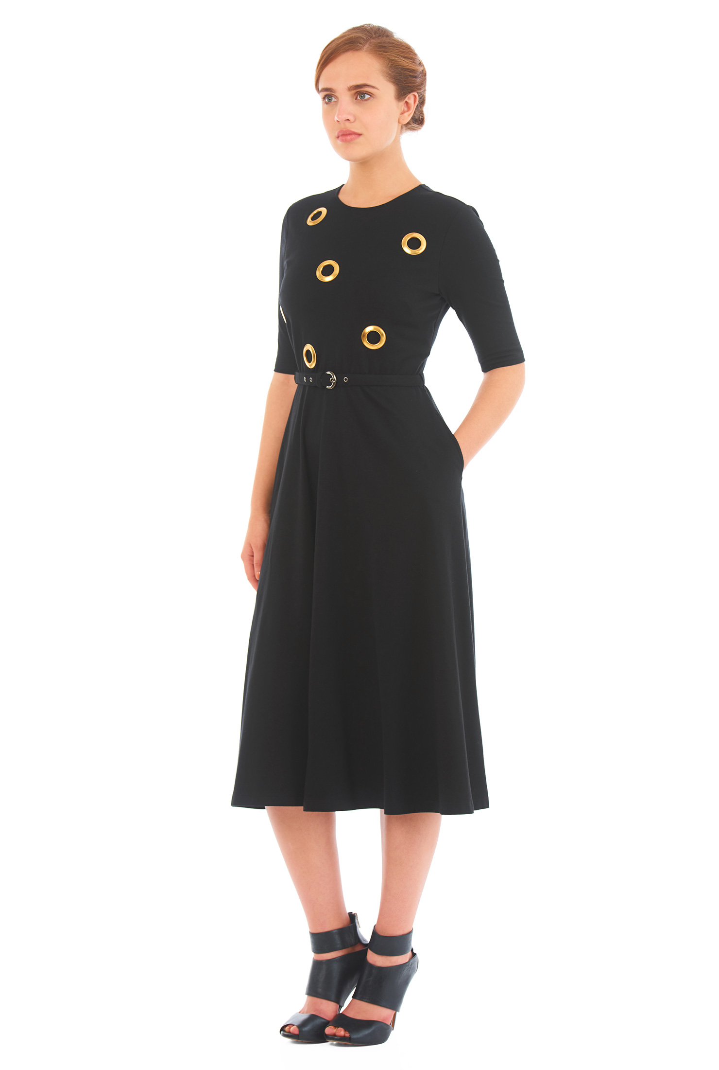 Shop Metallic grommet cotton jersey knit dress eShakti