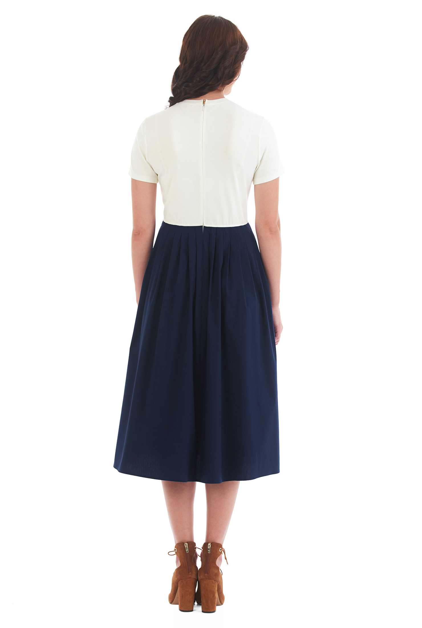 Shop Colorblock mixed media belted dress eShakti