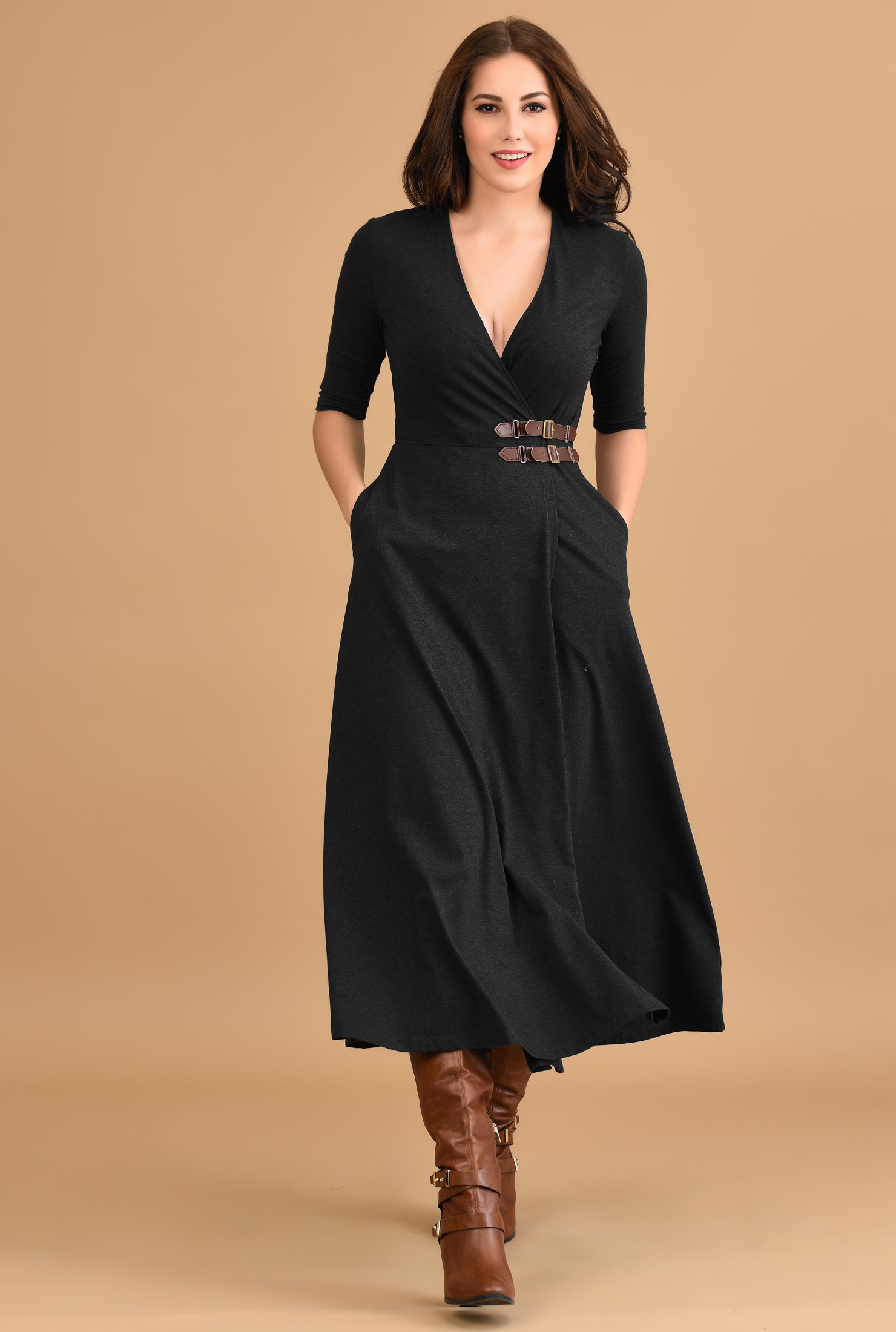 Buckle Wrap Midi Dress Deals, 54% OFF ...