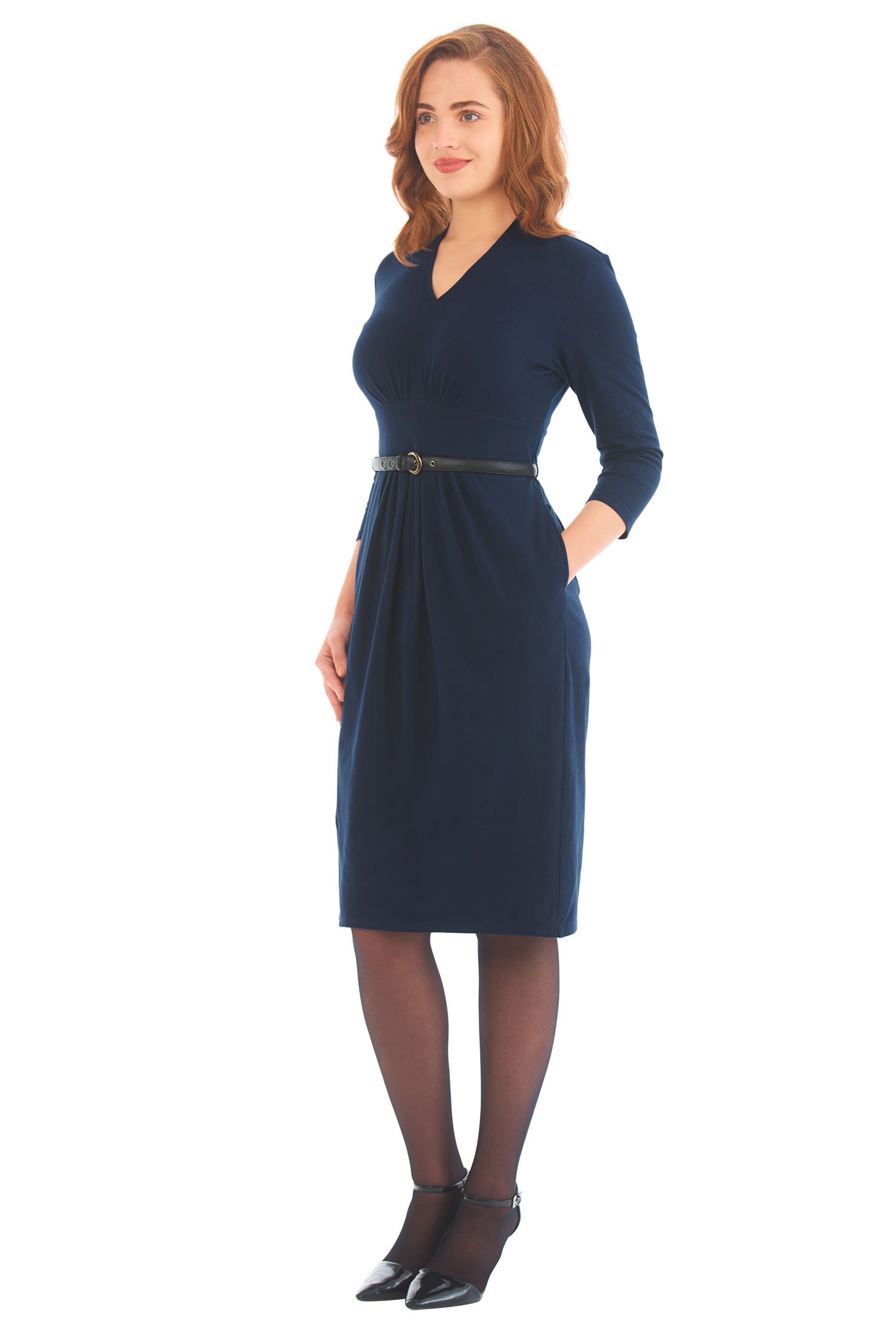 Shop Cotton knit sheath belted dress | eShakti