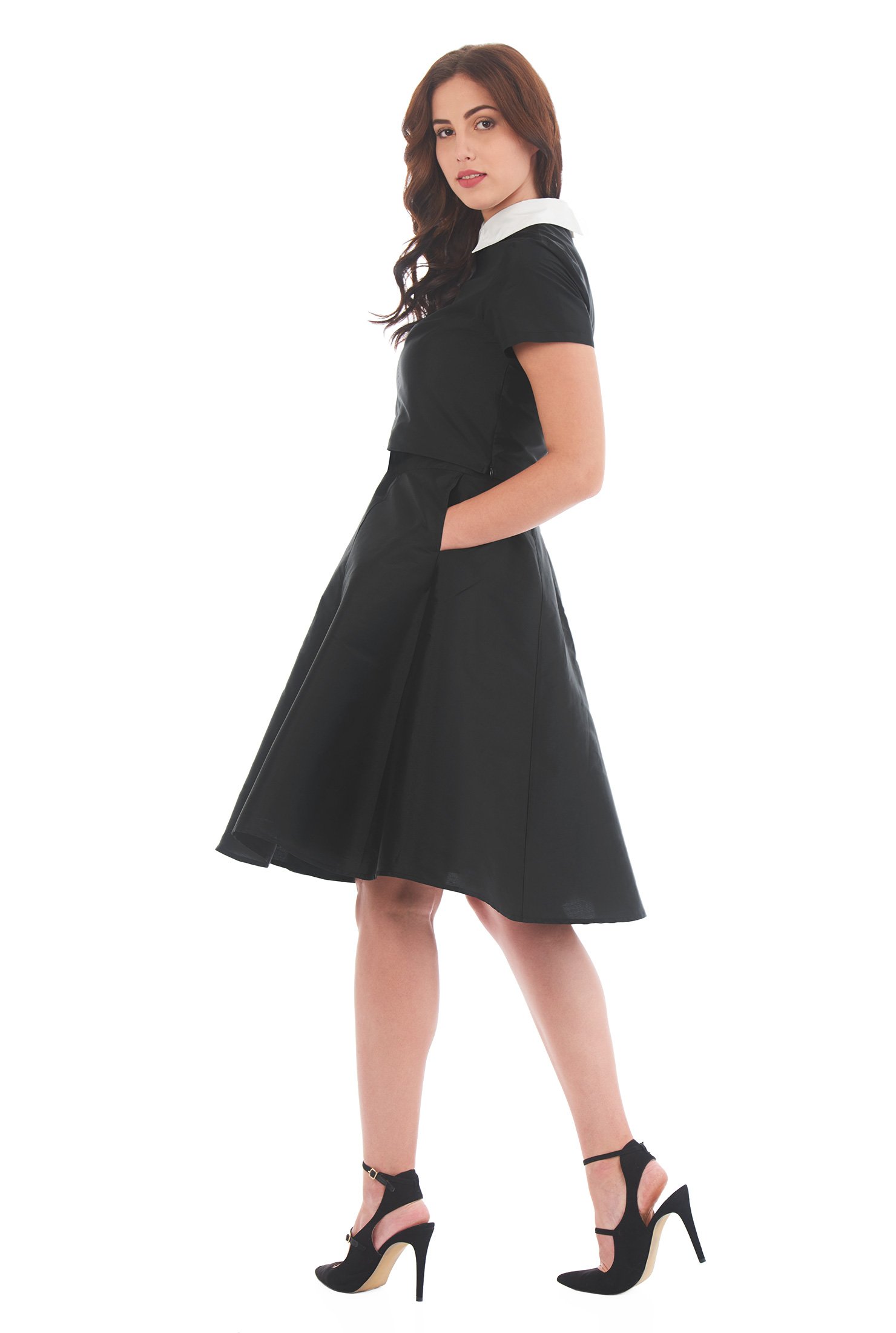 Shop Contrast collar taffeta two-piece dress | eShakti