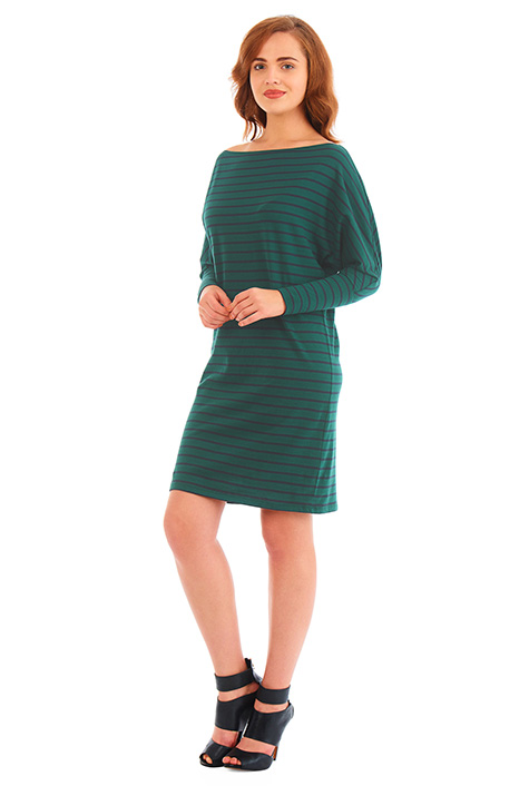 Shop Boat neck cotton stripe knit shift dress | eShakti Shop Boat neck cotton stripe knit shift dress | eShakti