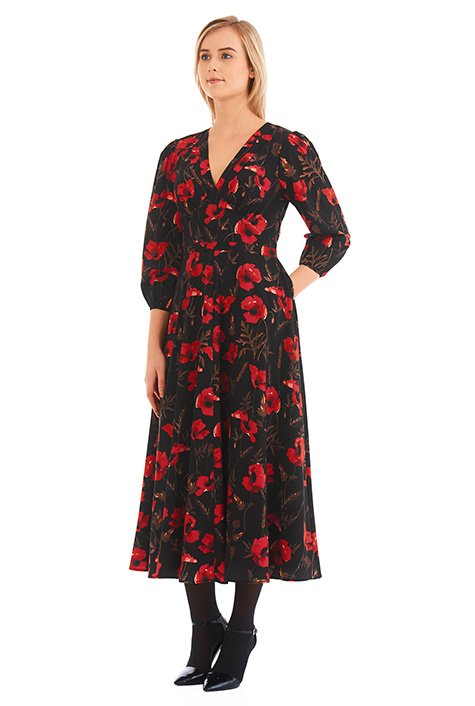 Shop Floral print crepe pleated empire dress | eShakti
