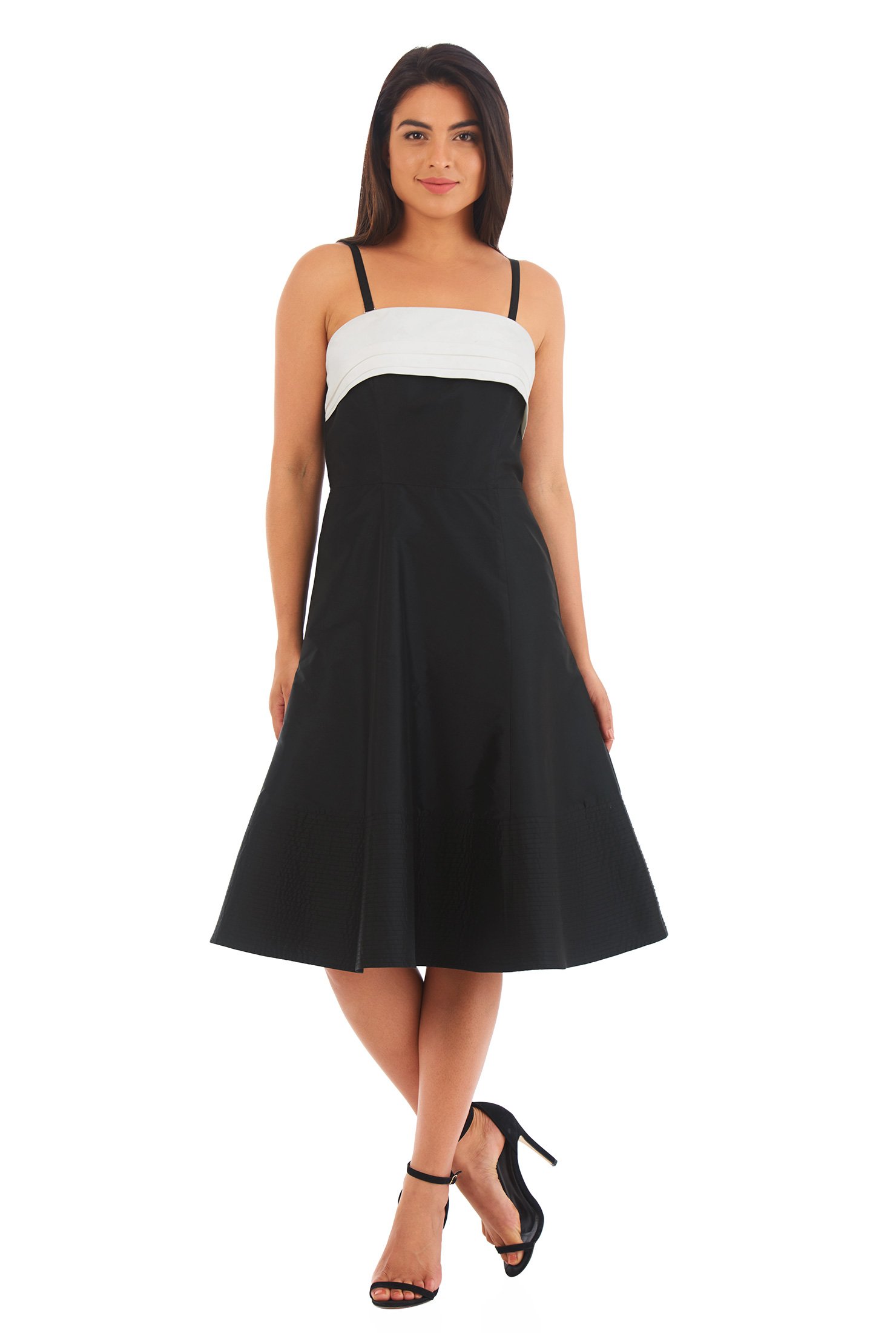 Shop Contrast pleated taffeta dress | eShakti