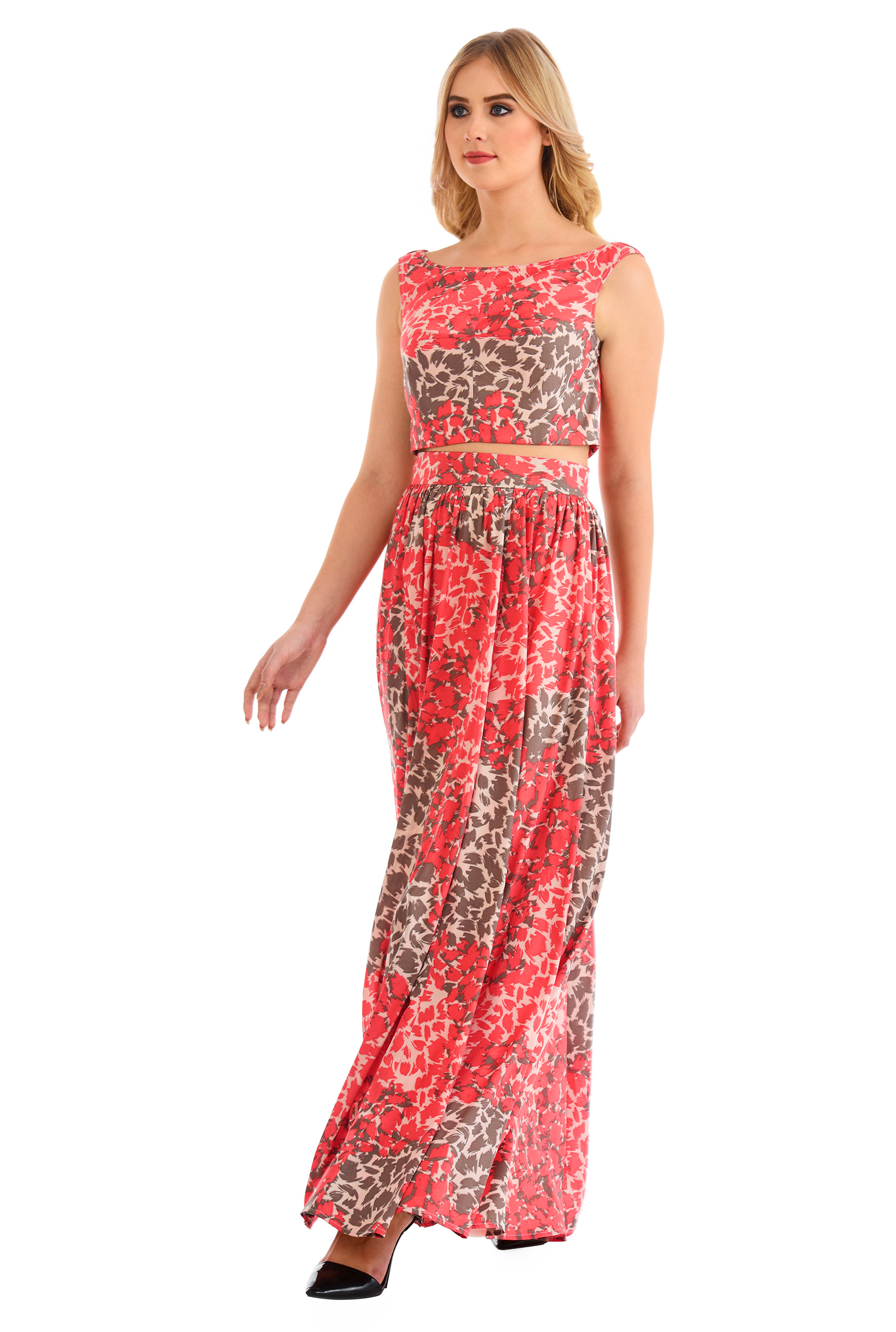 Shop Paintbrush print twopiece maxi dress eShakti