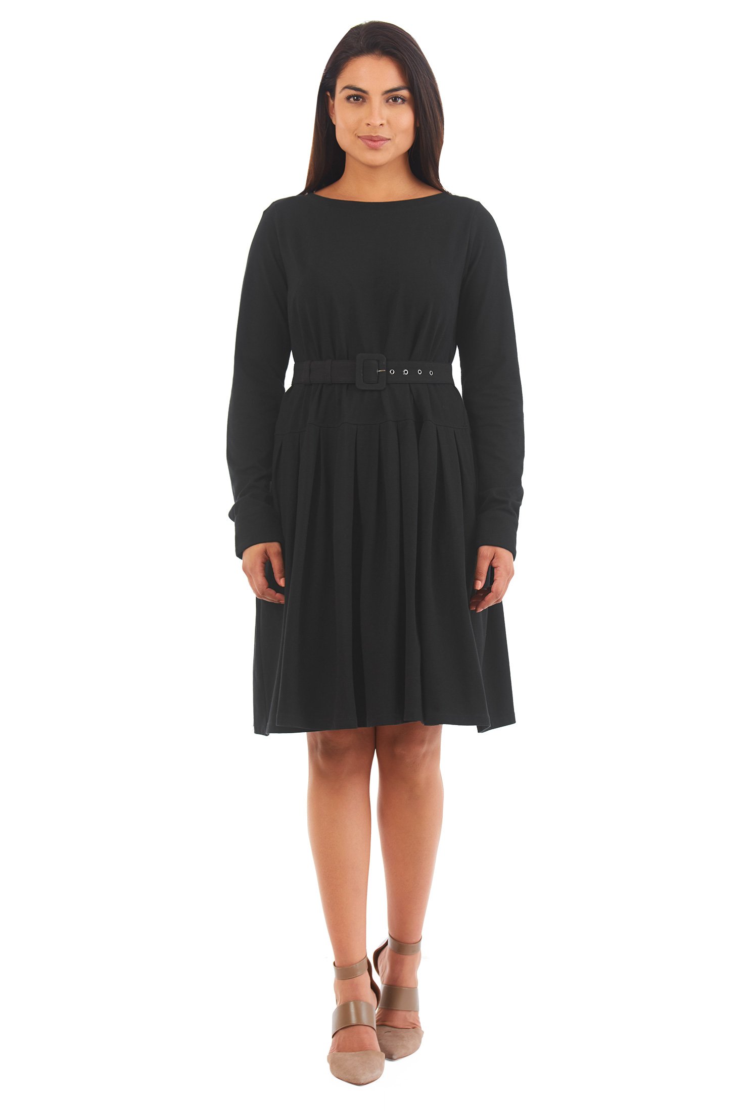 Shop Drop waist cotton knit belted dress | eShakti