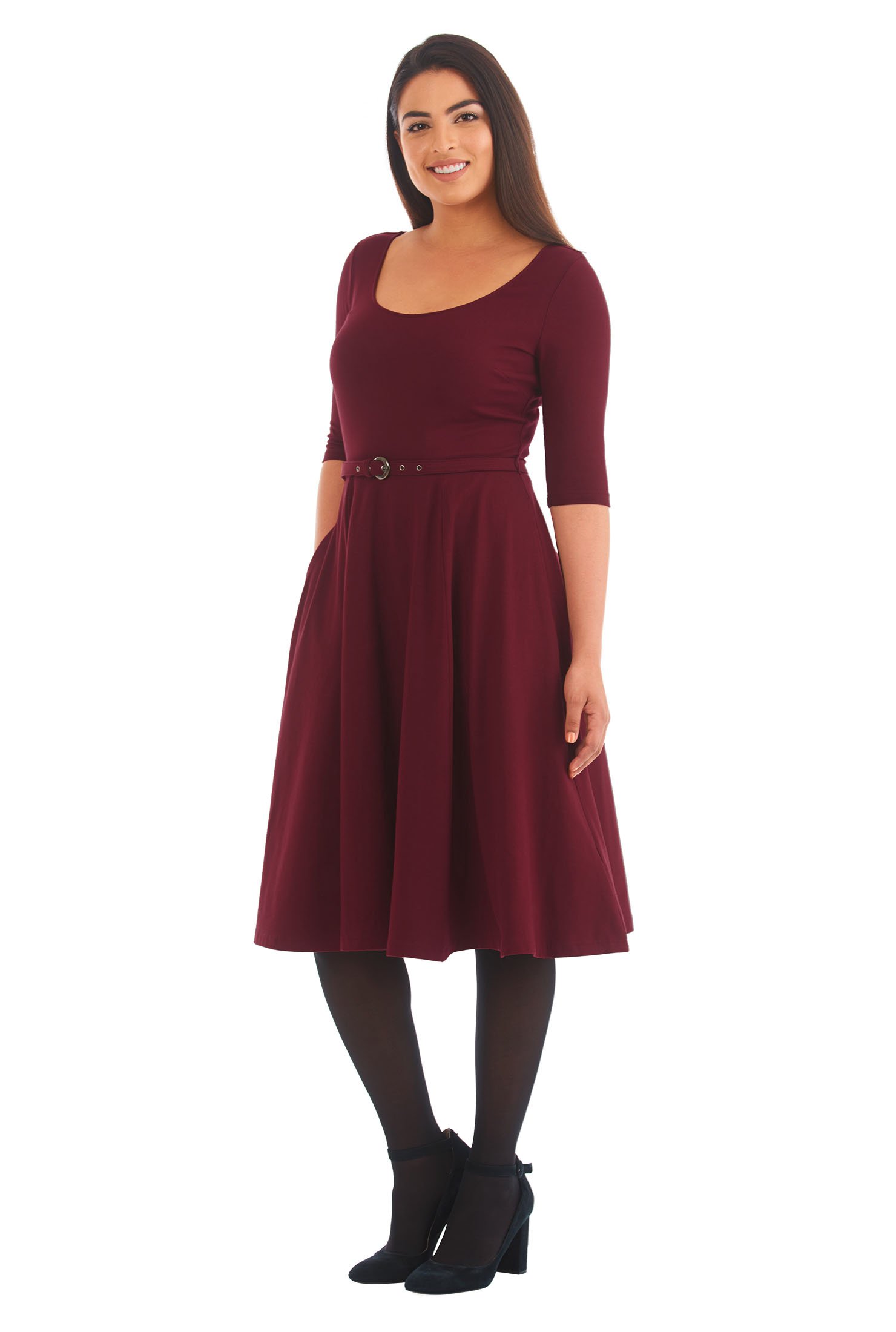 Shop Cotton jersey knit belted dress eShakti