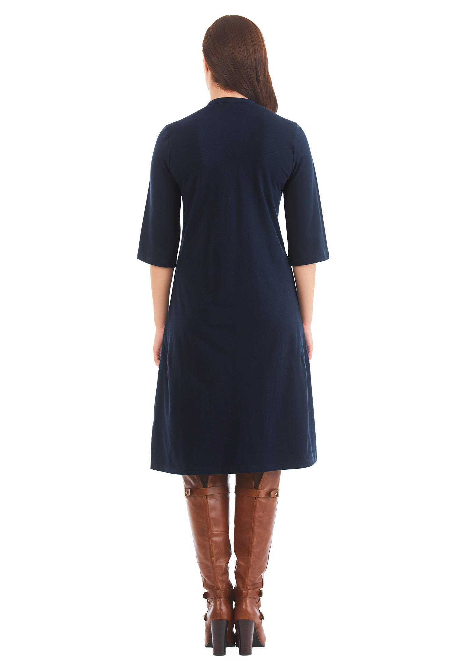 Shop Split neck cotton knit shift dress eShakti