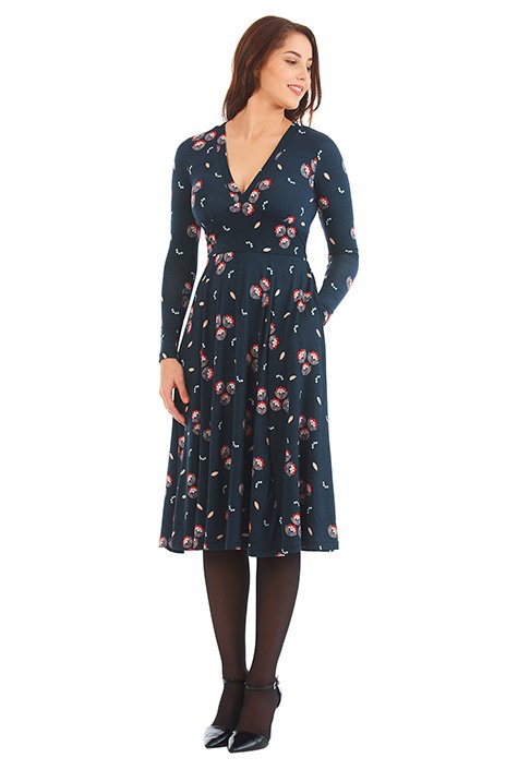 Shop Pleated empire floral print jersey knit dress | eShakti