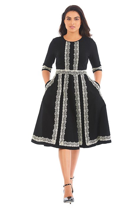 Lace trim cotton knit dress