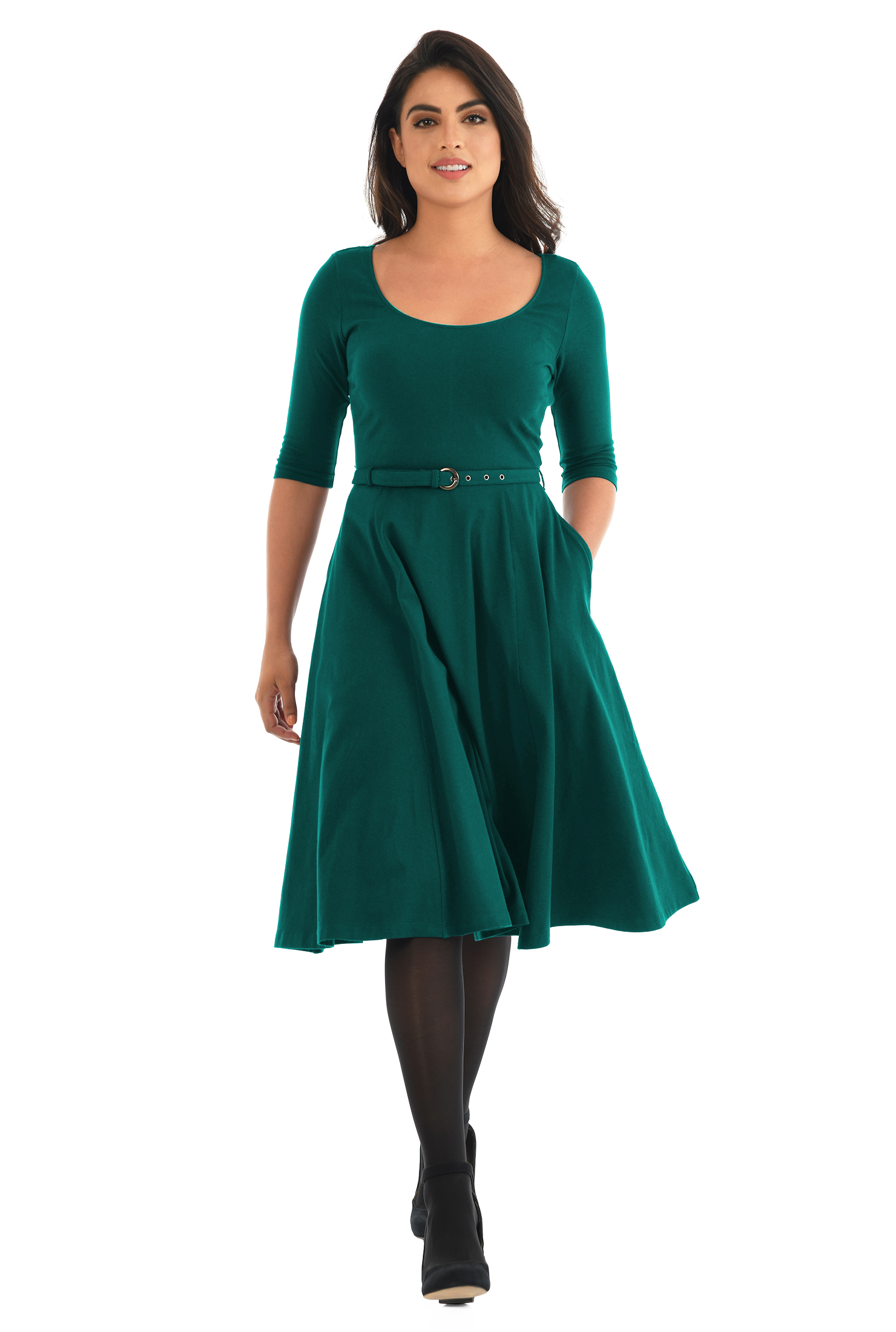 Shop Cotton jersey knit belted dress eShakti