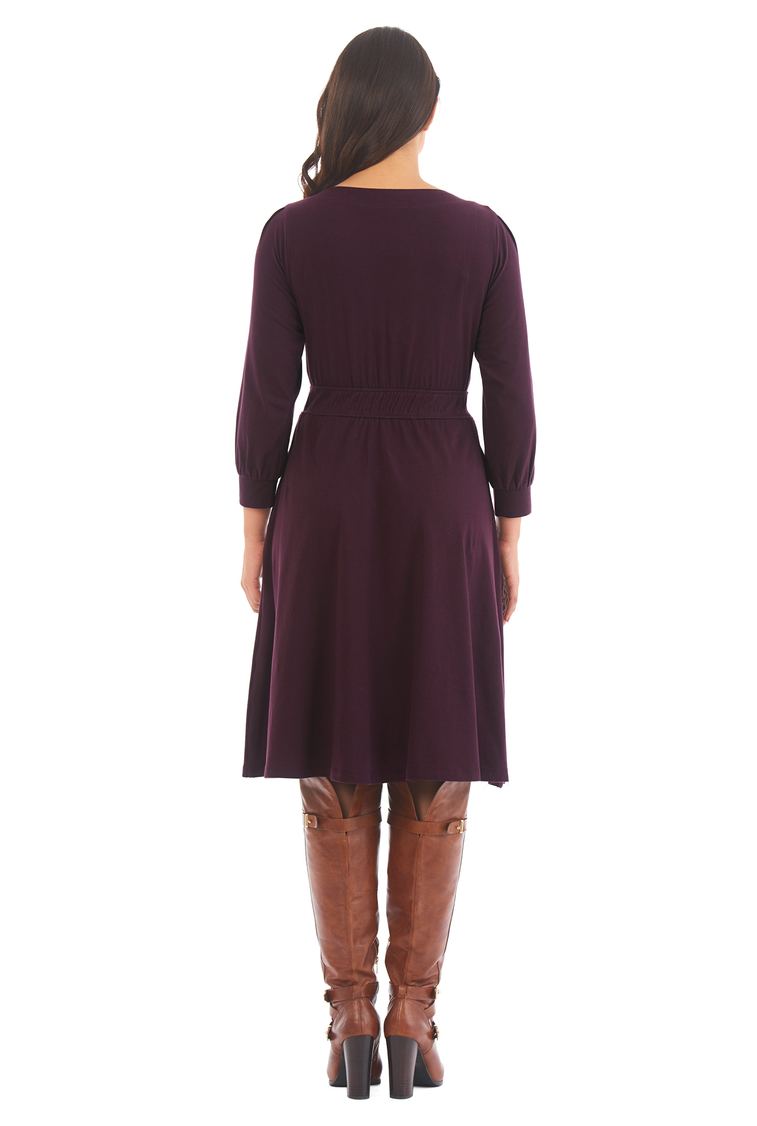 Shop Floral embellished elastic waist cotton knit dress eShakti