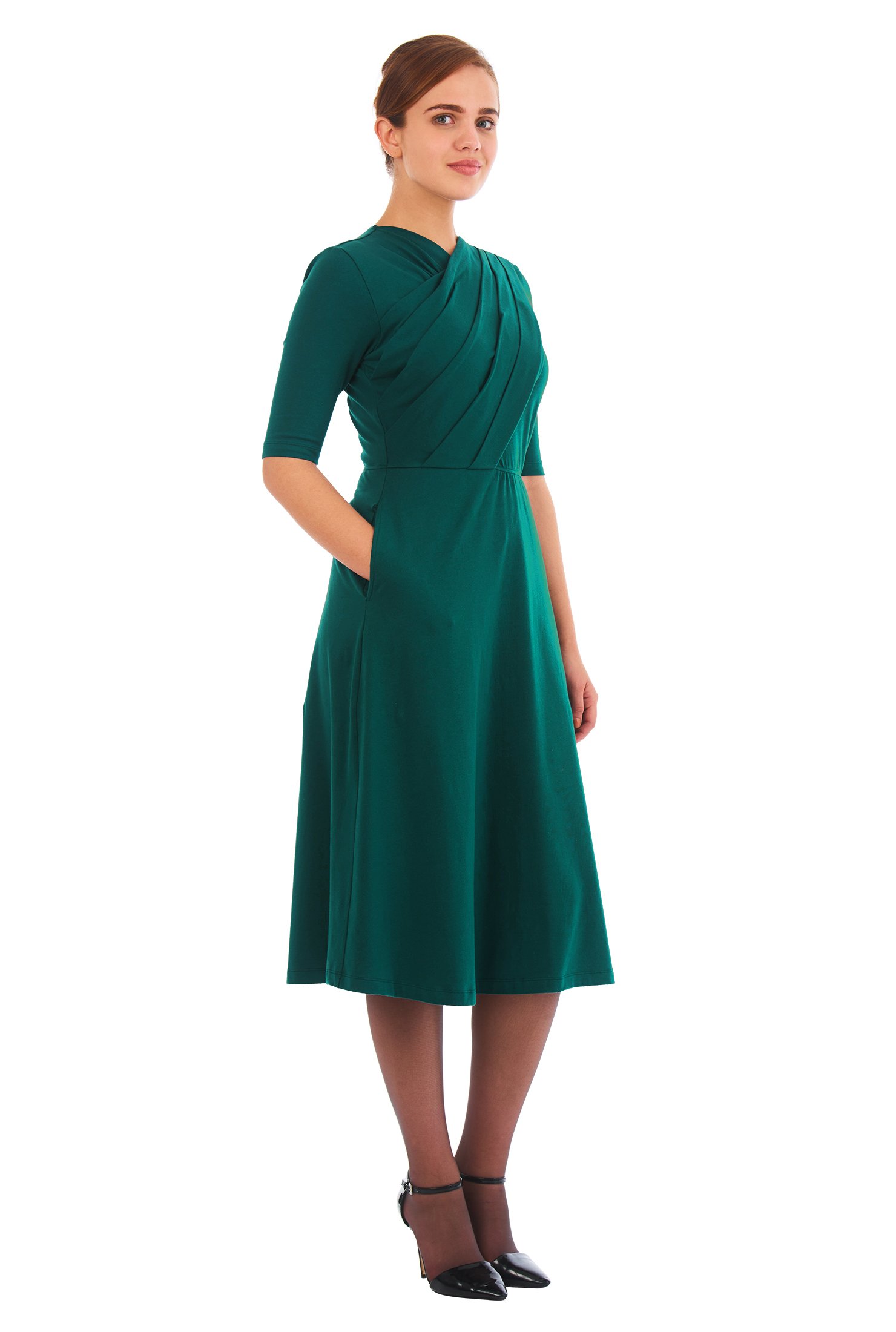 Shop Pleat front cotton jersey knit dress | eShakti