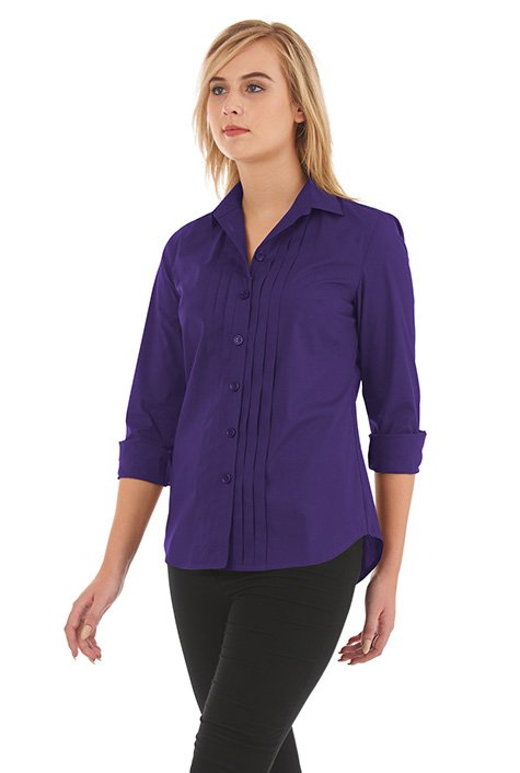 Shop Pleat front cotton poplin slim shirt | eShakti