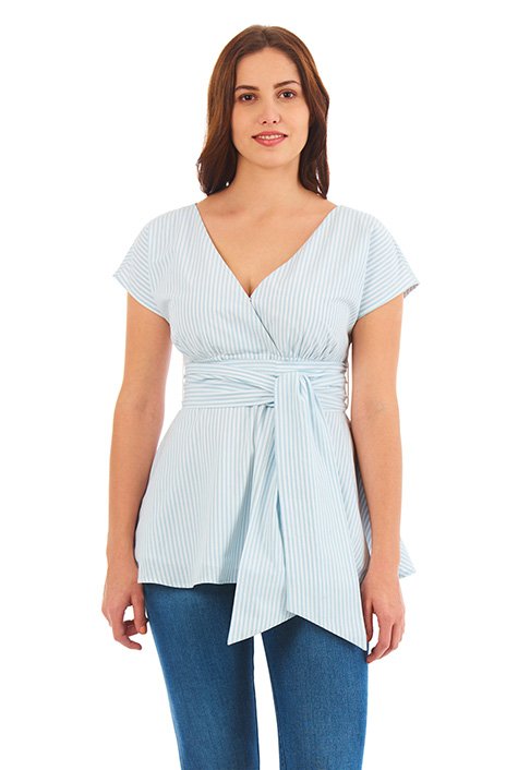 Shop Empire sash tie stripe cotton blouse