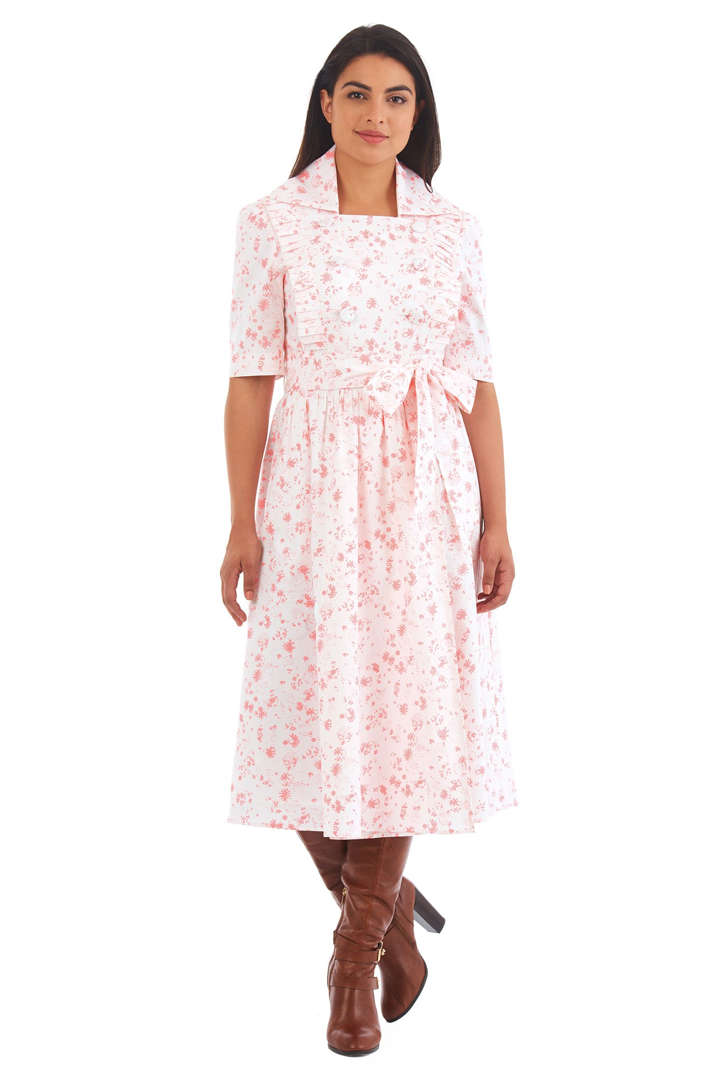 Shop Ruffled graphic print cotton wrap dress | eShakti