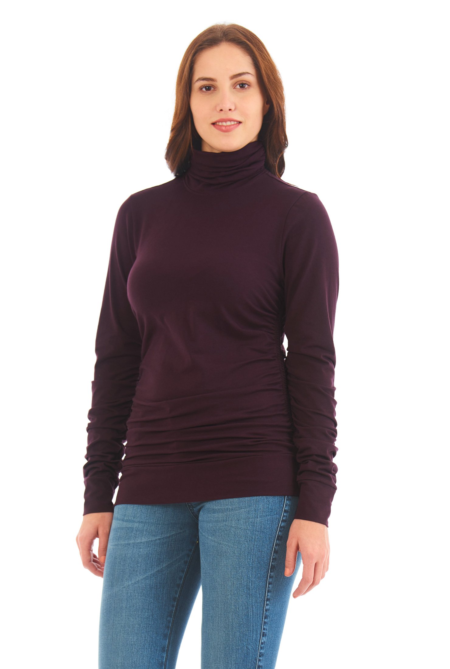 Shop Ruched sleeve cotton knit top | eShakti