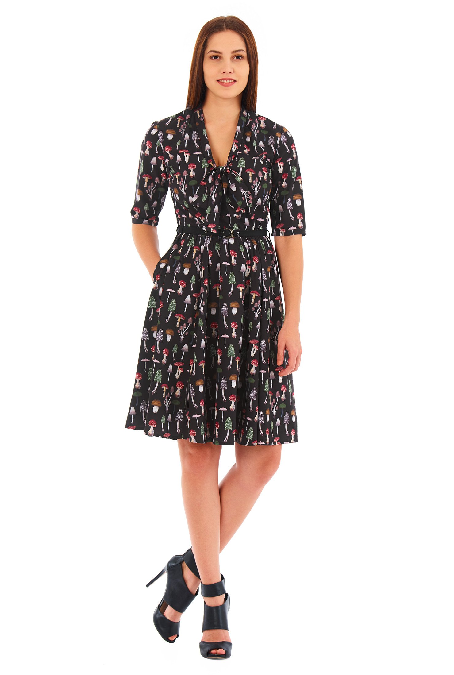 Shop Toadstool print tie-neck crepe dress | eShakti