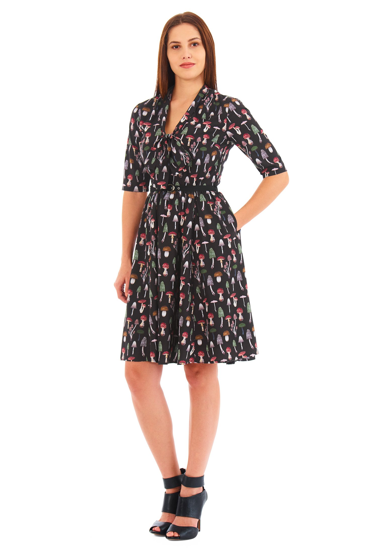 Shop Toadstool print tie-neck crepe dress | eShakti