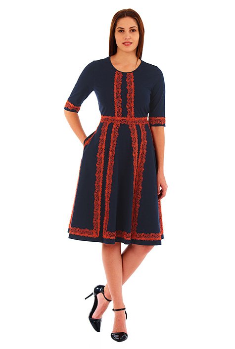 Lace trim cotton knit dress