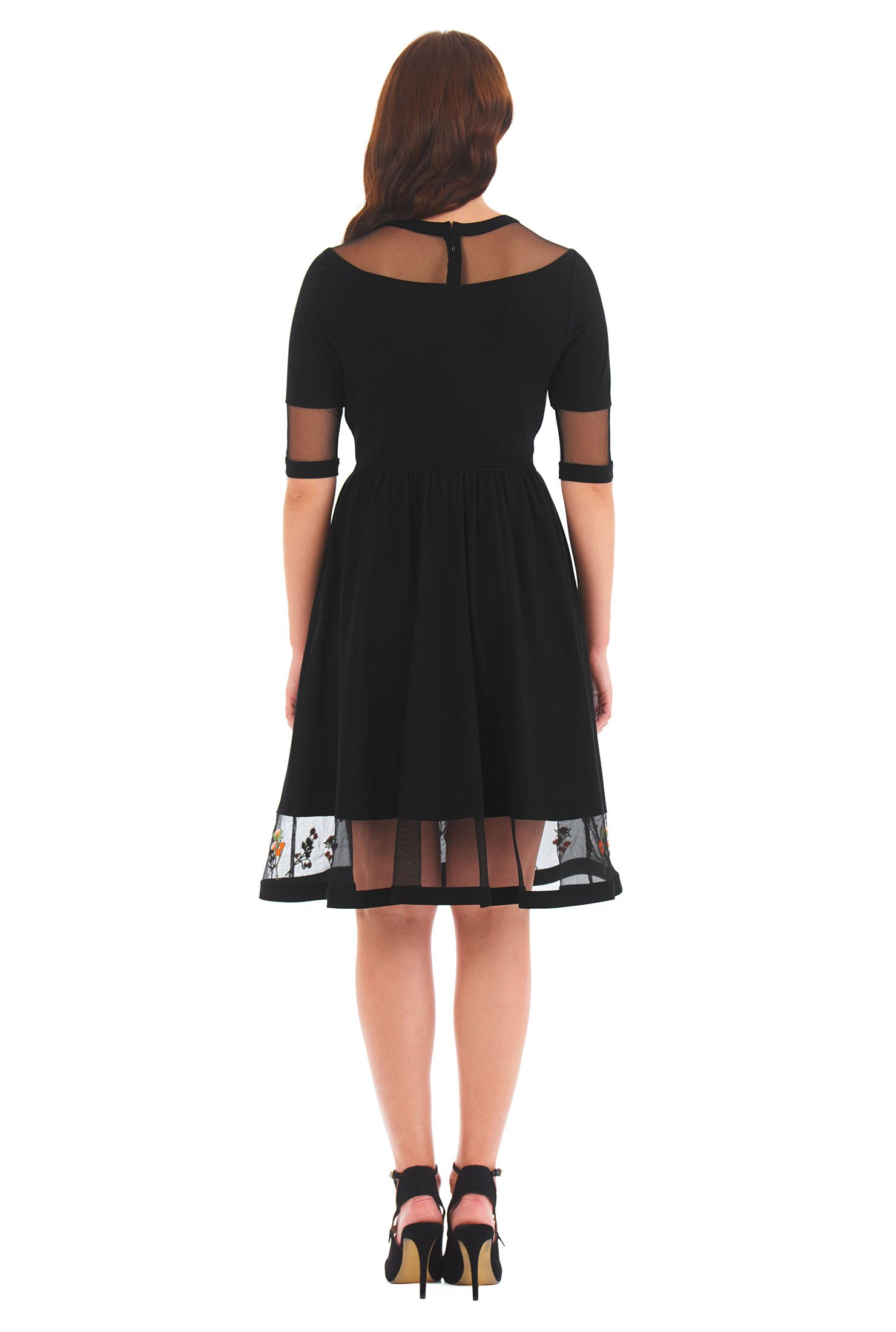 Shop Floral embellished tulle trim cotton knit dress eShakti