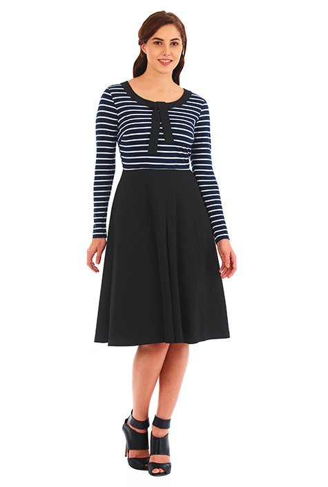 Shop Tie front stripe cotton knit dress | eShakti