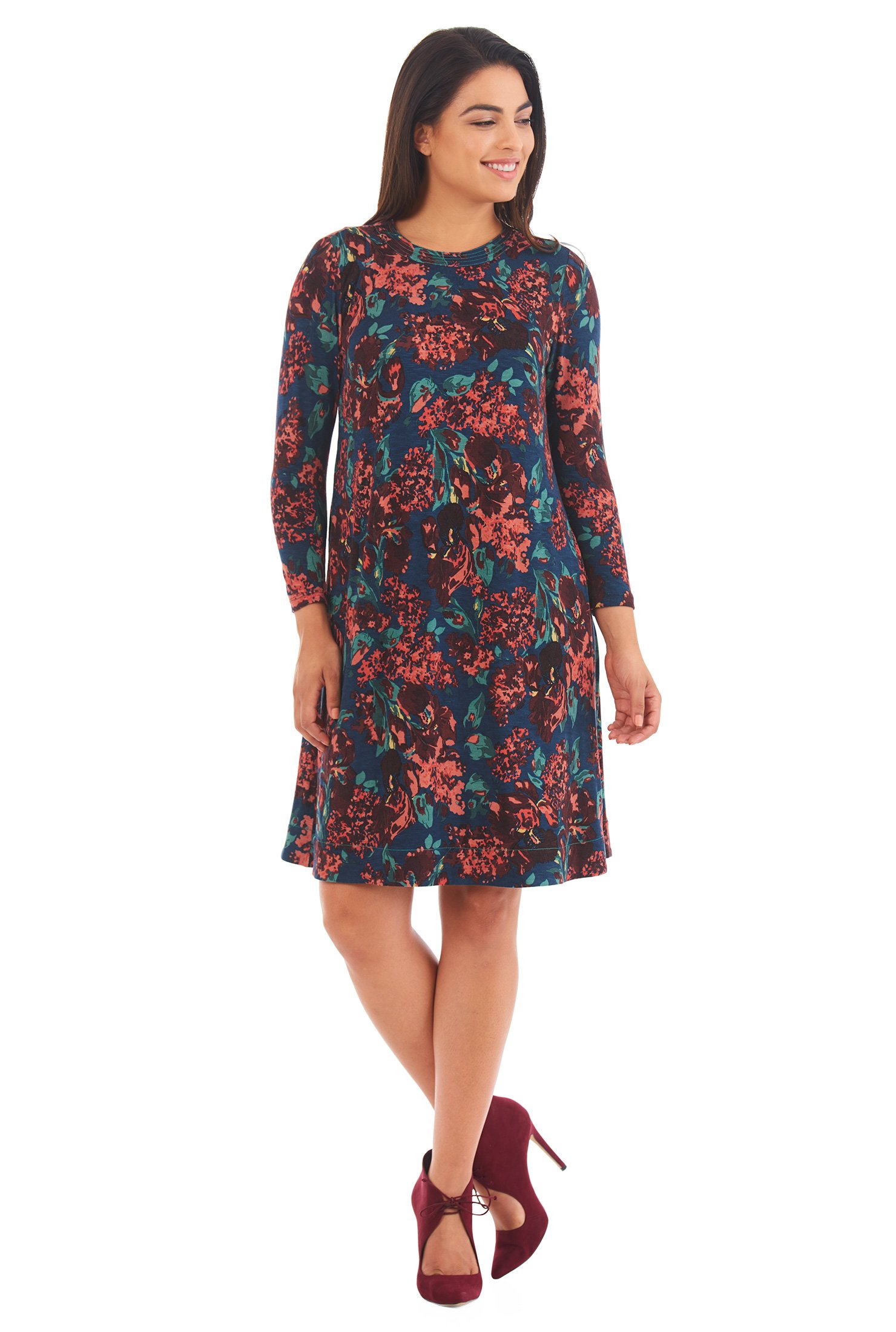 Shop Floral print jersey knit shift dress | eShakti