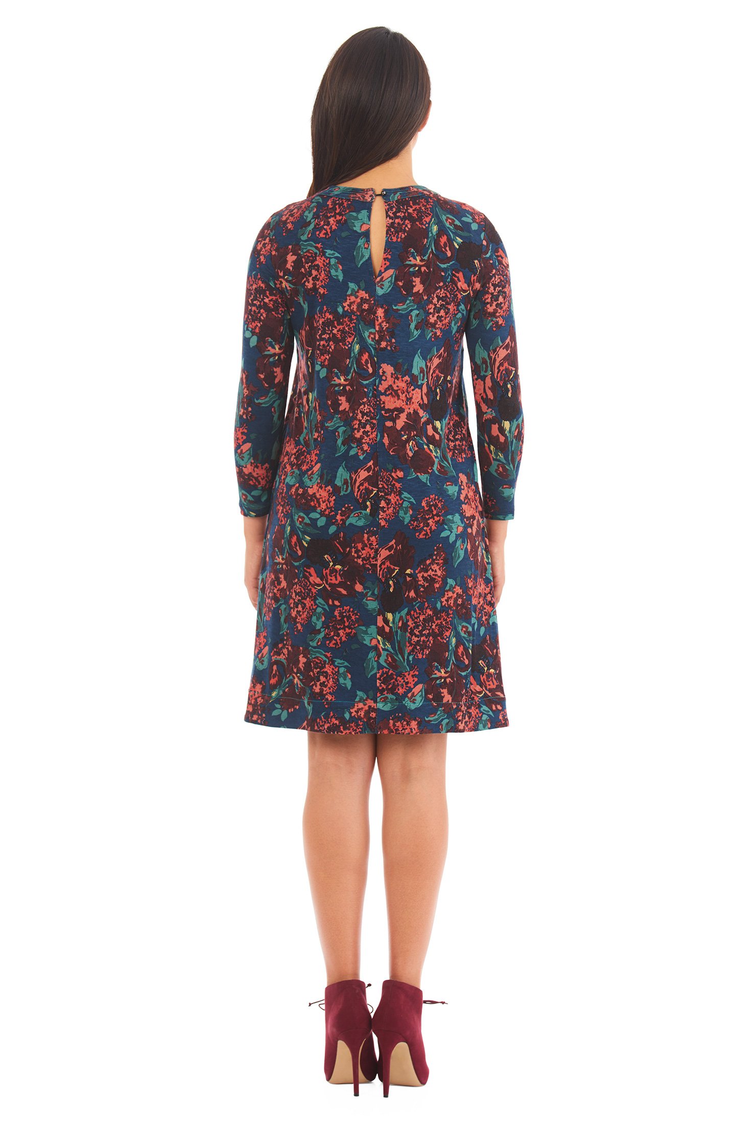 Shop Floral print jersey knit shift dress | eShakti