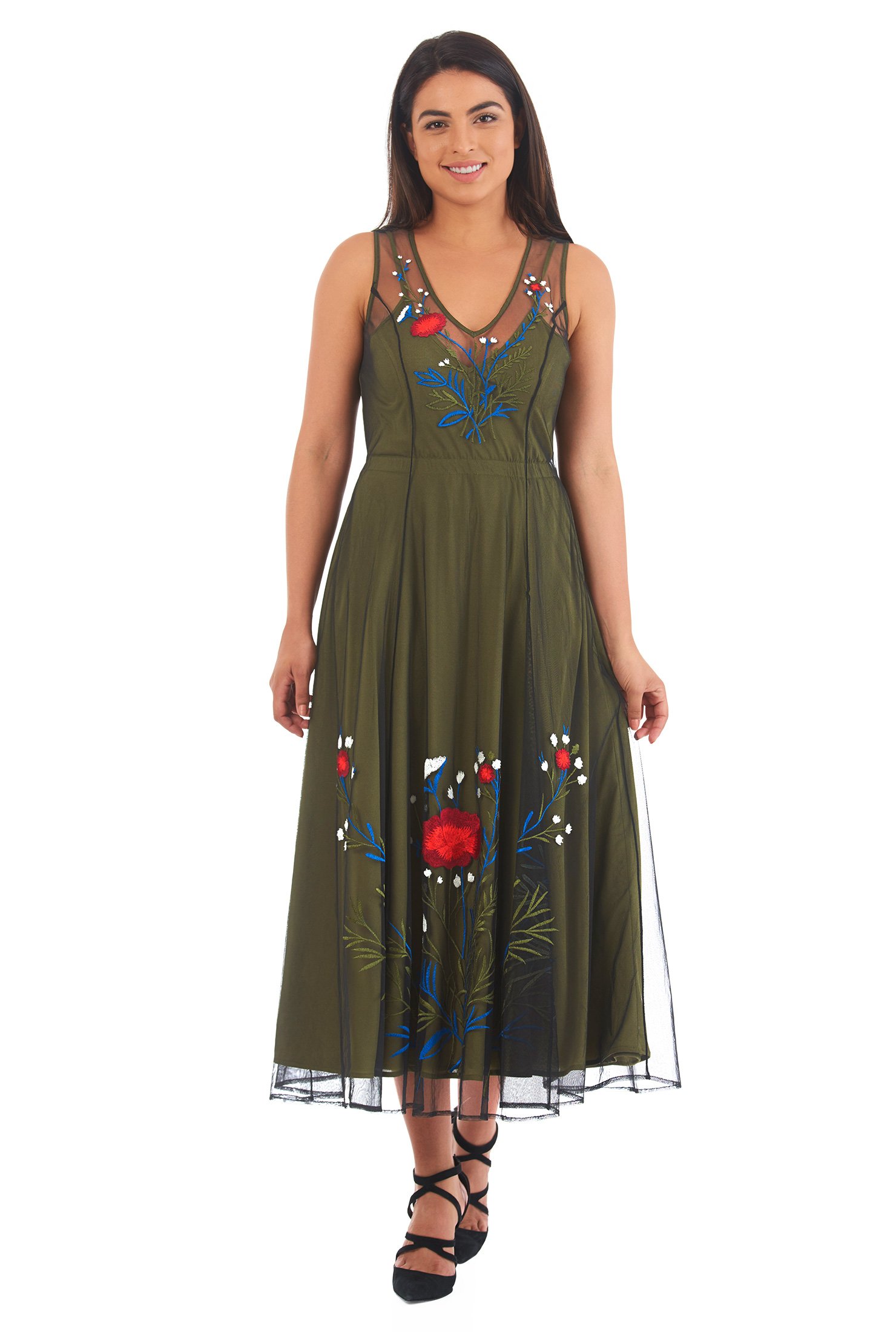 Shop Floral embellished tulle midi dress | eShakti