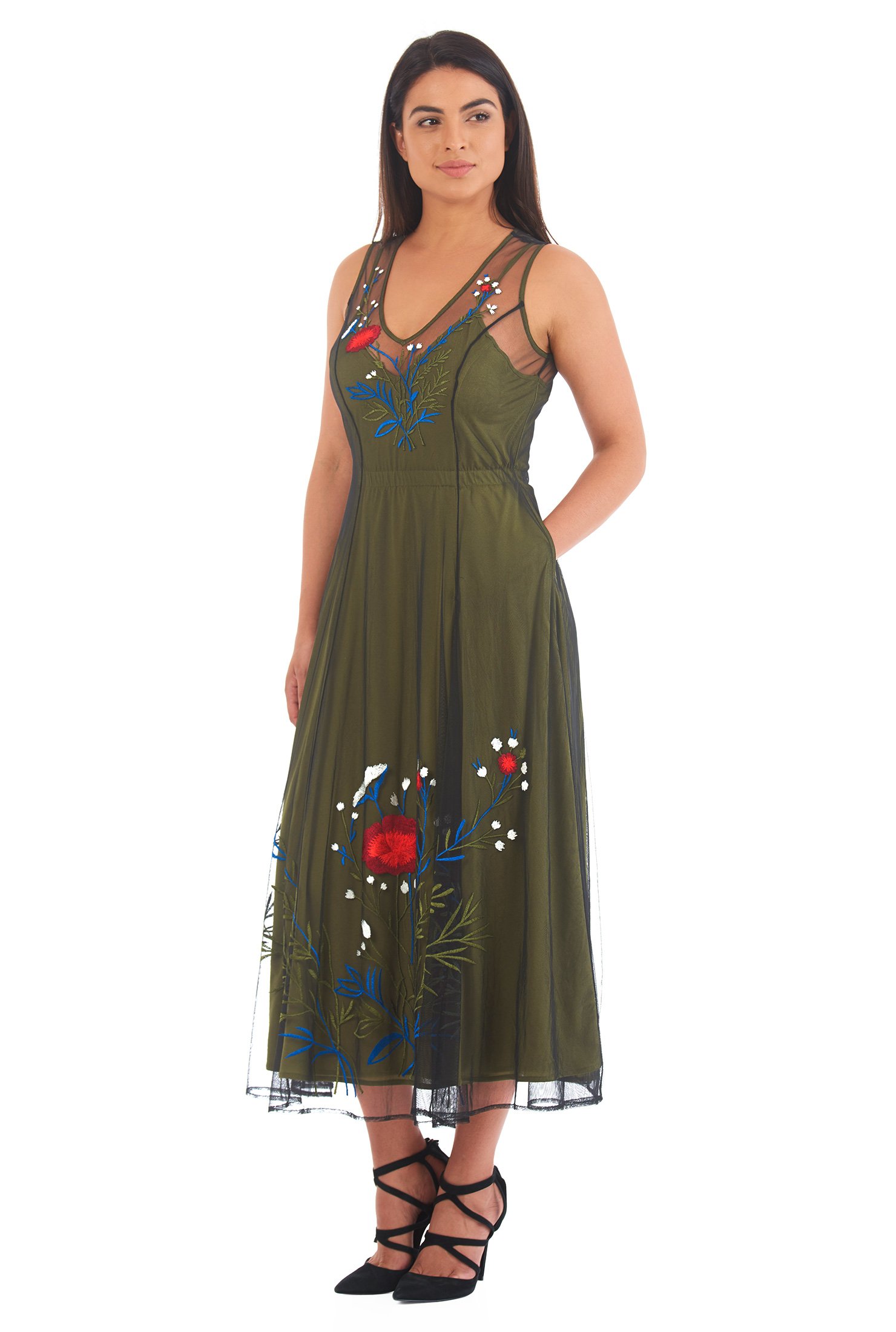 Shop Floral embellished tulle midi dress | eShakti