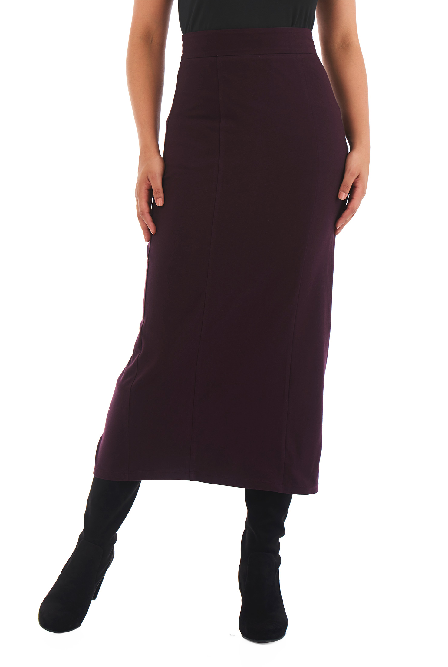 Shop High waist cotton knit midi skirt eShakti